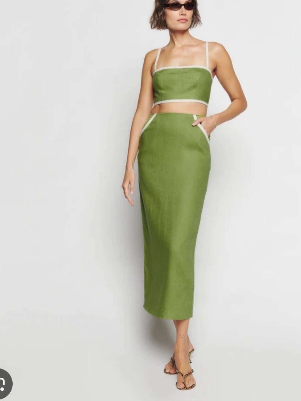 Reformation Olive Green elena linen green midi skirt Size 0